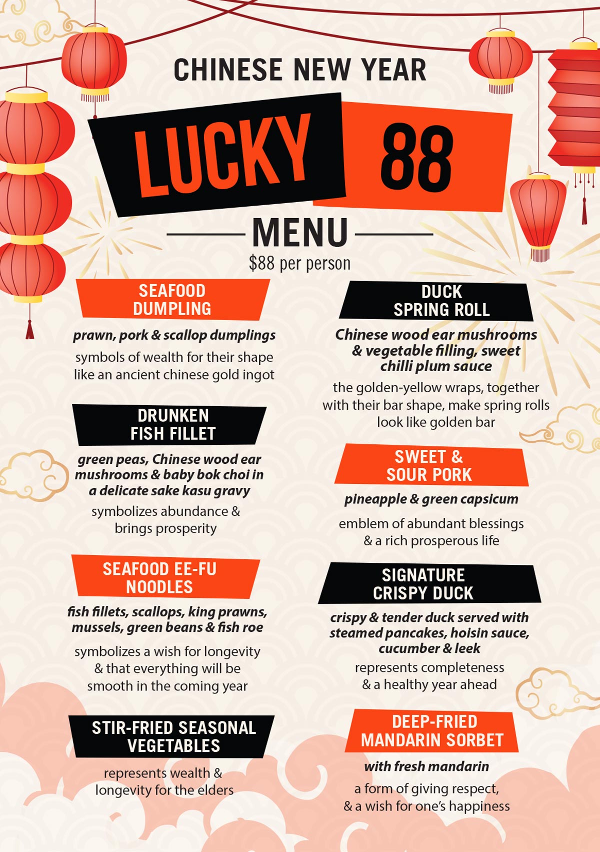 Chinese New Year Lucky 88 Menu